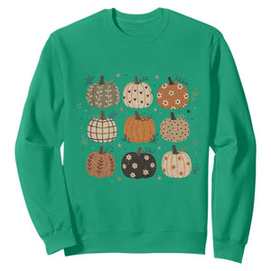 Aesthetic Boho Earthy Pumpkins Grid Sweatshirt Cute Fall Season Autumn Thanksgiving