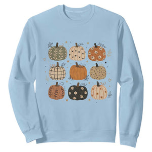 Aesthetic Boho Earthy Pumpkins Grid Sweatshirt Cute Fall Season Autumn Thanksgiving