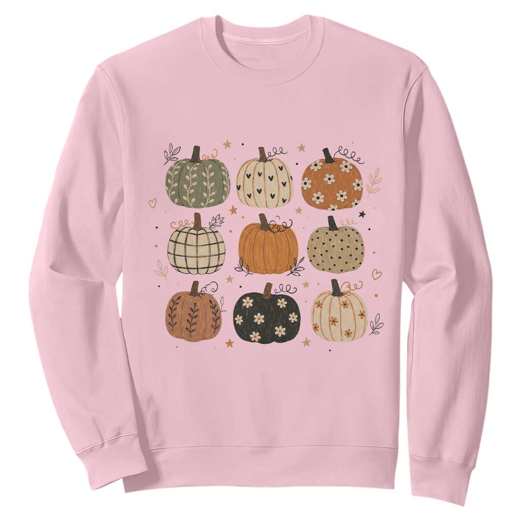 Aesthetic Boho Earthy Pumpkins Grid Sweatshirt Cute Fall Season Autumn Thanksgiving