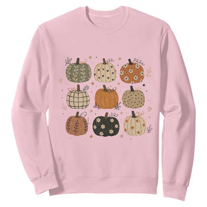 Aesthetic Boho Earthy Pumpkins Grid Sweatshirt Cute Fall Season Autumn Thanksgiving