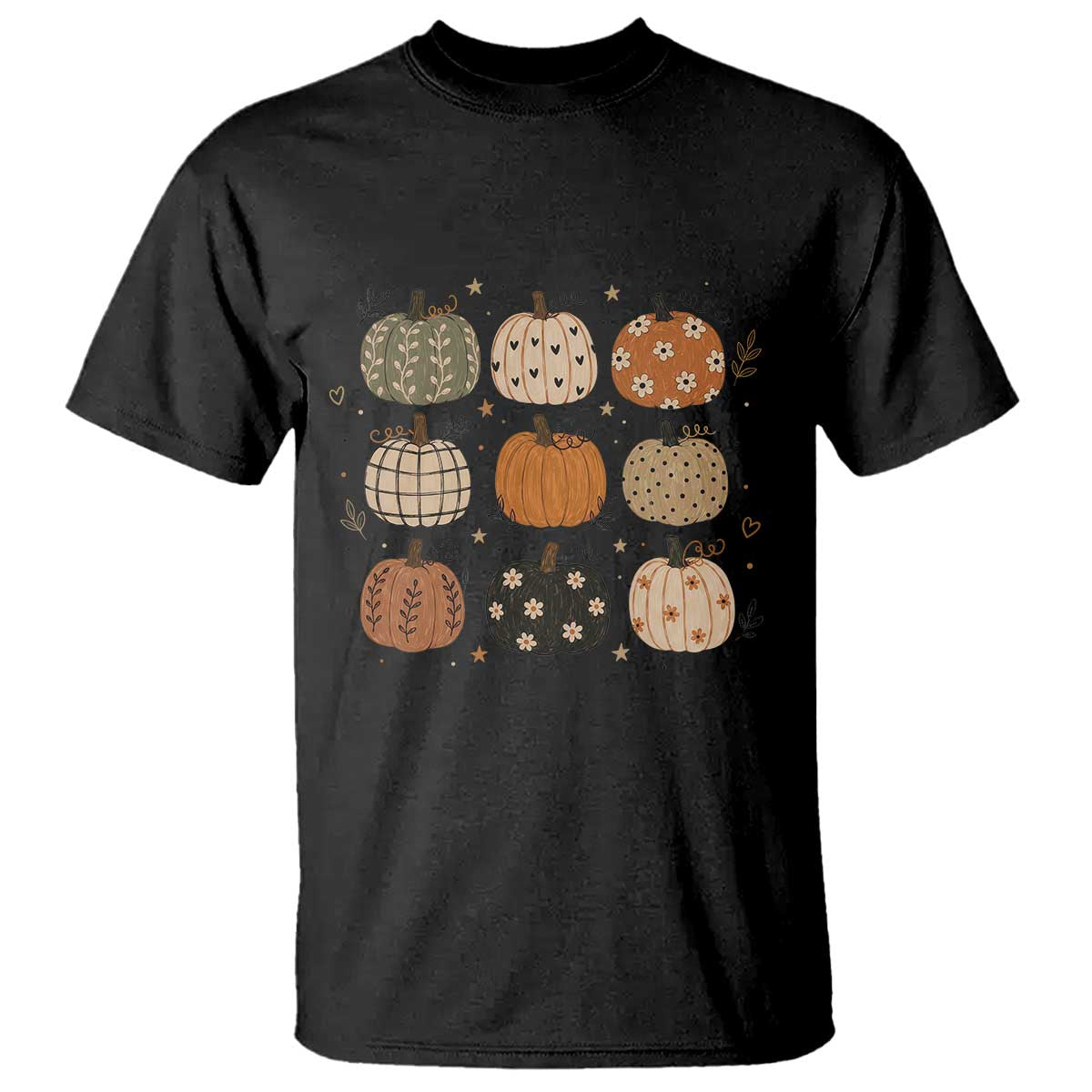 Aesthetic Boho Earthy Pumpkins Grid T Shirt Cute Fall Season Autumn Thanksgiving
