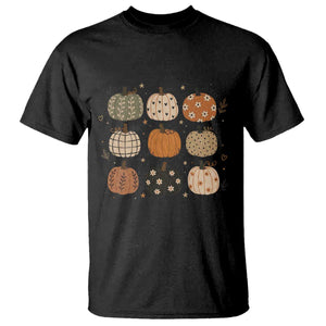 Aesthetic Boho Earthy Pumpkins Grid T Shirt Cute Fall Season Autumn Thanksgiving