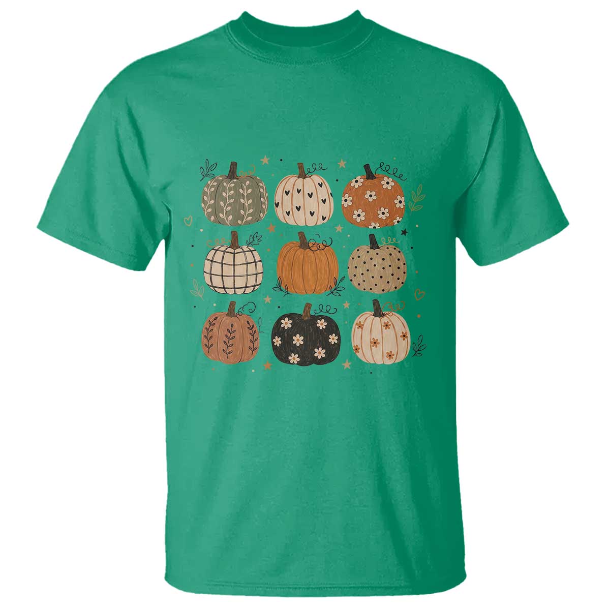 Aesthetic Boho Earthy Pumpkins Grid T Shirt Cute Fall Season Autumn Thanksgiving