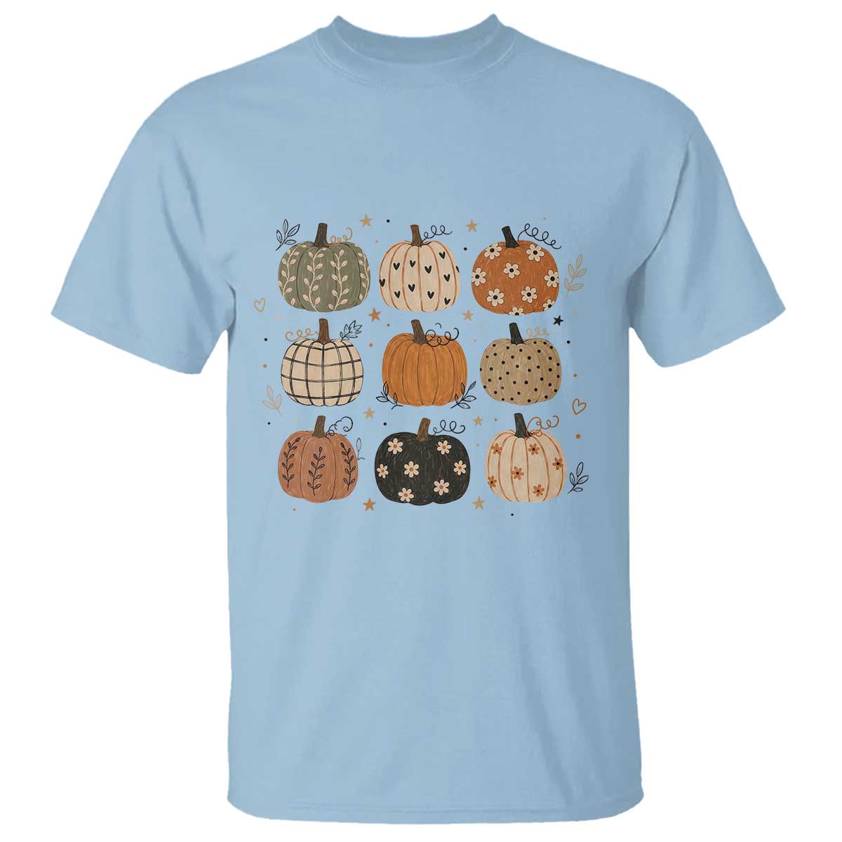 Aesthetic Boho Earthy Pumpkins Grid T Shirt Cute Fall Season Autumn Thanksgiving