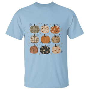 Aesthetic Boho Earthy Pumpkins Grid T Shirt Cute Fall Season Autumn Thanksgiving