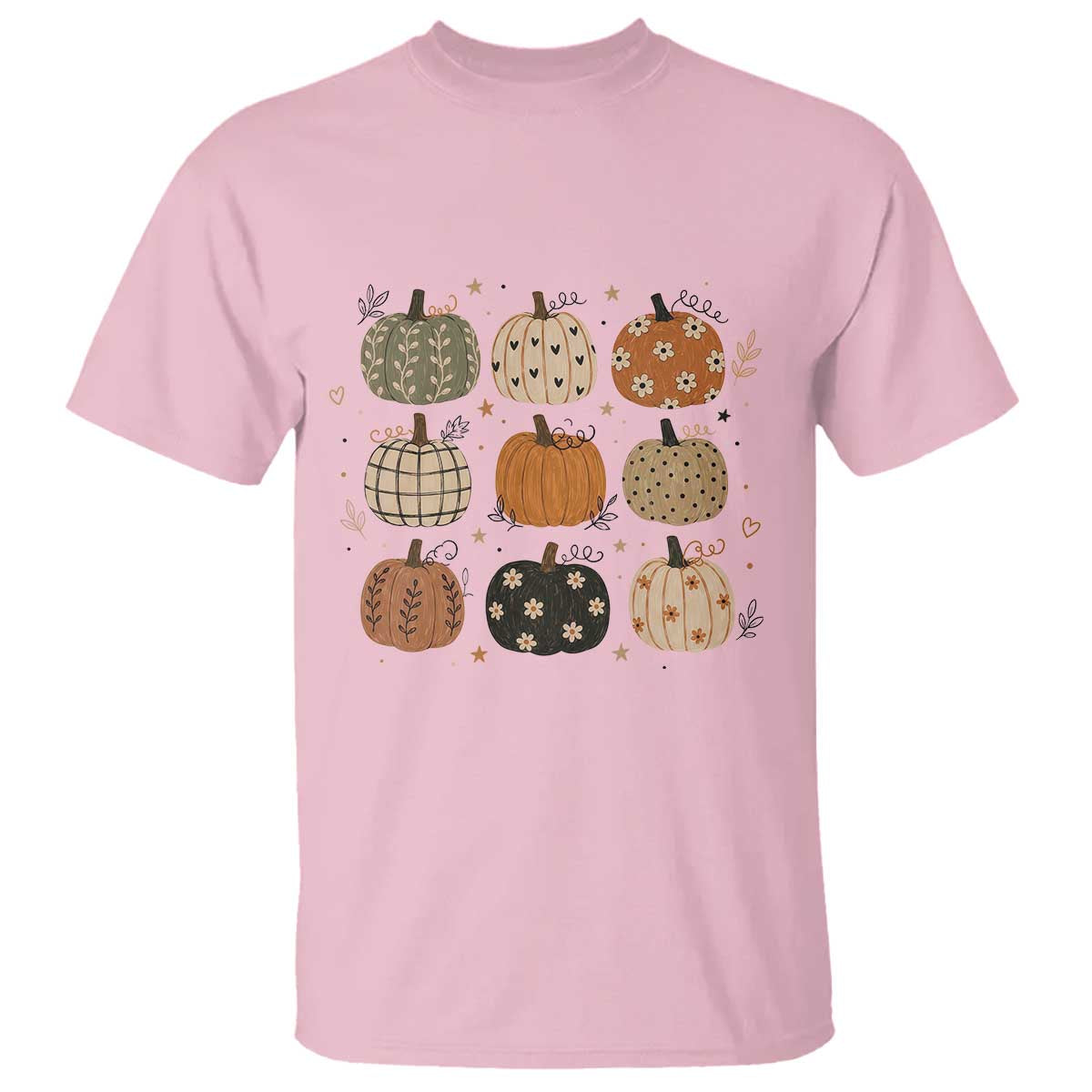 Aesthetic Boho Earthy Pumpkins Grid T Shirt Cute Fall Season Autumn Thanksgiving
