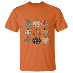 Aesthetic Boho Earthy Pumpkins Grid T Shirt Cute Fall Season Autumn Thanksgiving