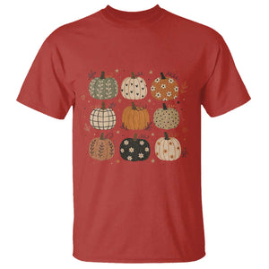 Aesthetic Boho Earthy Pumpkins Grid T Shirt Cute Fall Season Autumn Thanksgiving