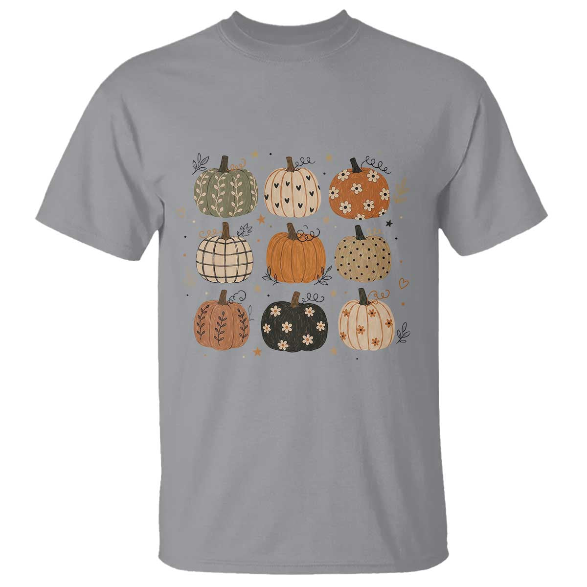 Aesthetic Boho Earthy Pumpkins Grid T Shirt Cute Fall Season Autumn Thanksgiving
