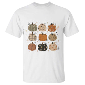 Aesthetic Boho Earthy Pumpkins Grid T Shirt Cute Fall Season Autumn Thanksgiving