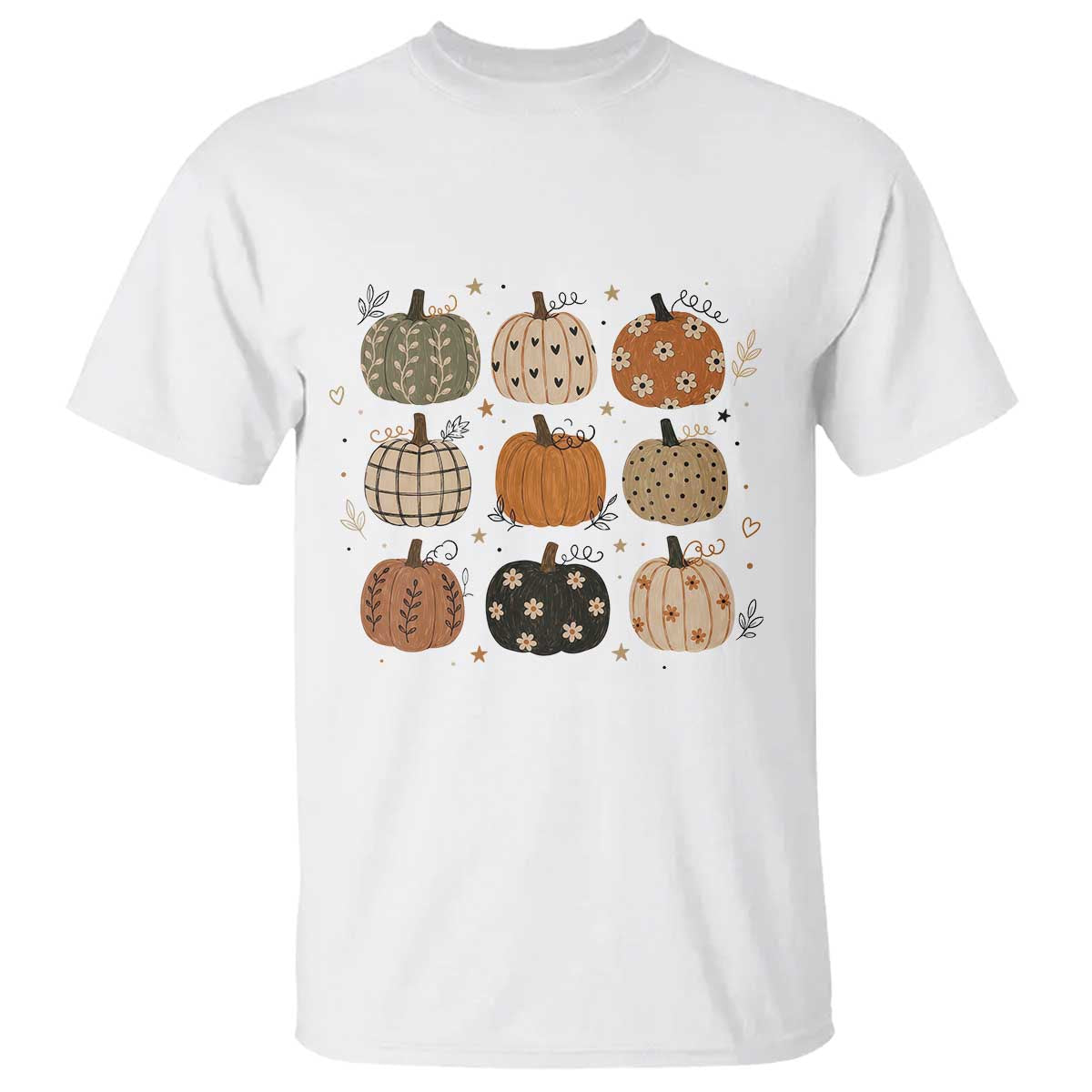 Aesthetic Boho Earthy Pumpkins Grid T Shirt Cute Fall Season Autumn Thanksgiving