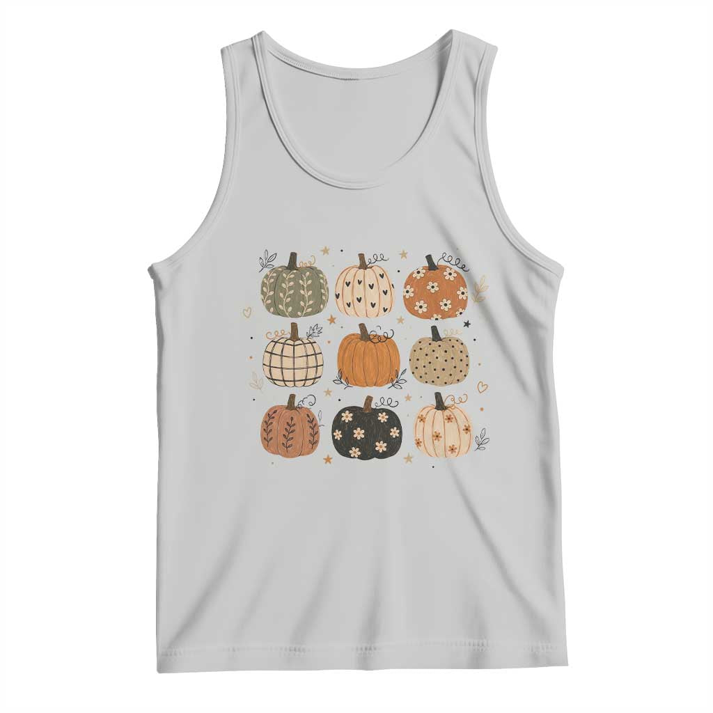 Aesthetic Boho Earthy Pumpkins Grid Tank Top Cute Fall Season Autumn Thanksgiving