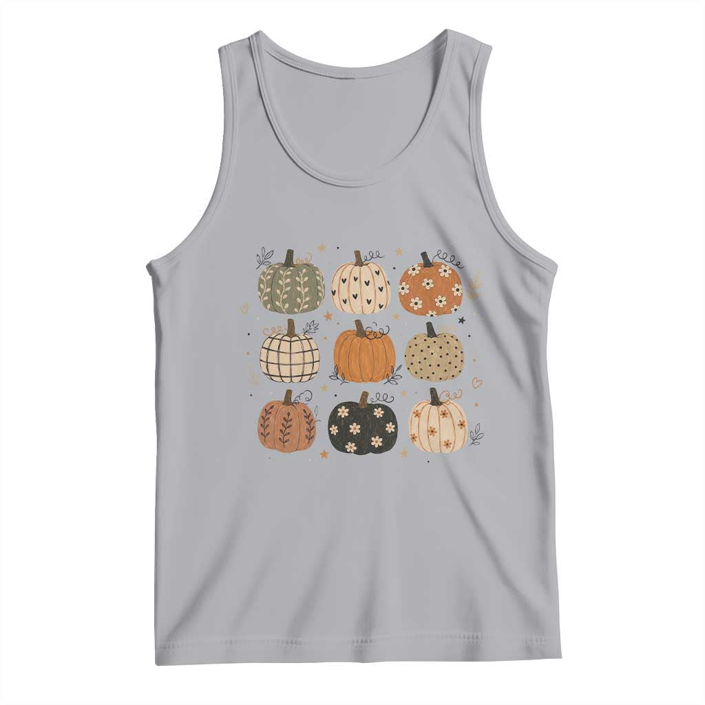 Aesthetic Boho Earthy Pumpkins Grid Tank Top Cute Fall Season Autumn Thanksgiving