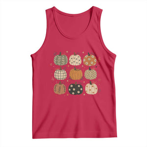 Aesthetic Boho Earthy Pumpkins Grid Tank Top Cute Fall Season Autumn Thanksgiving