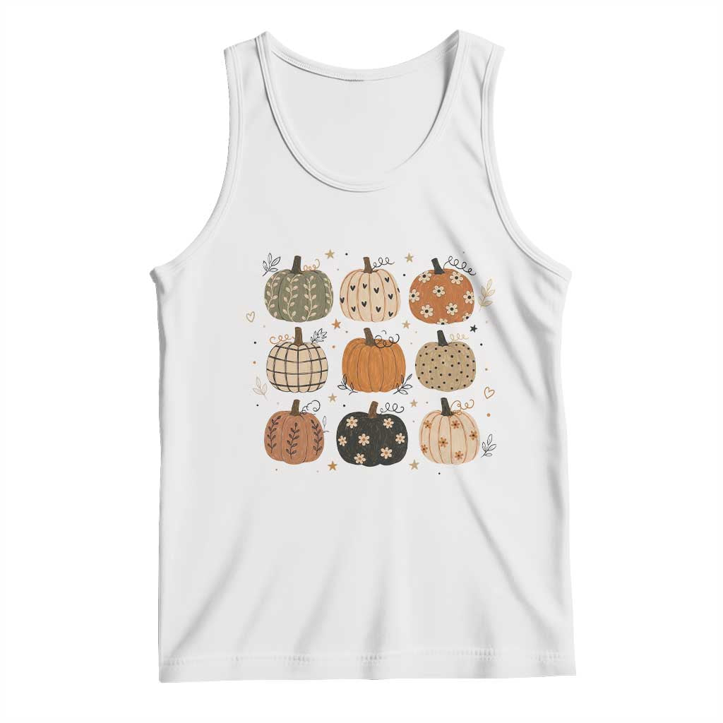 Aesthetic Boho Earthy Pumpkins Grid Tank Top Cute Fall Season Autumn Thanksgiving