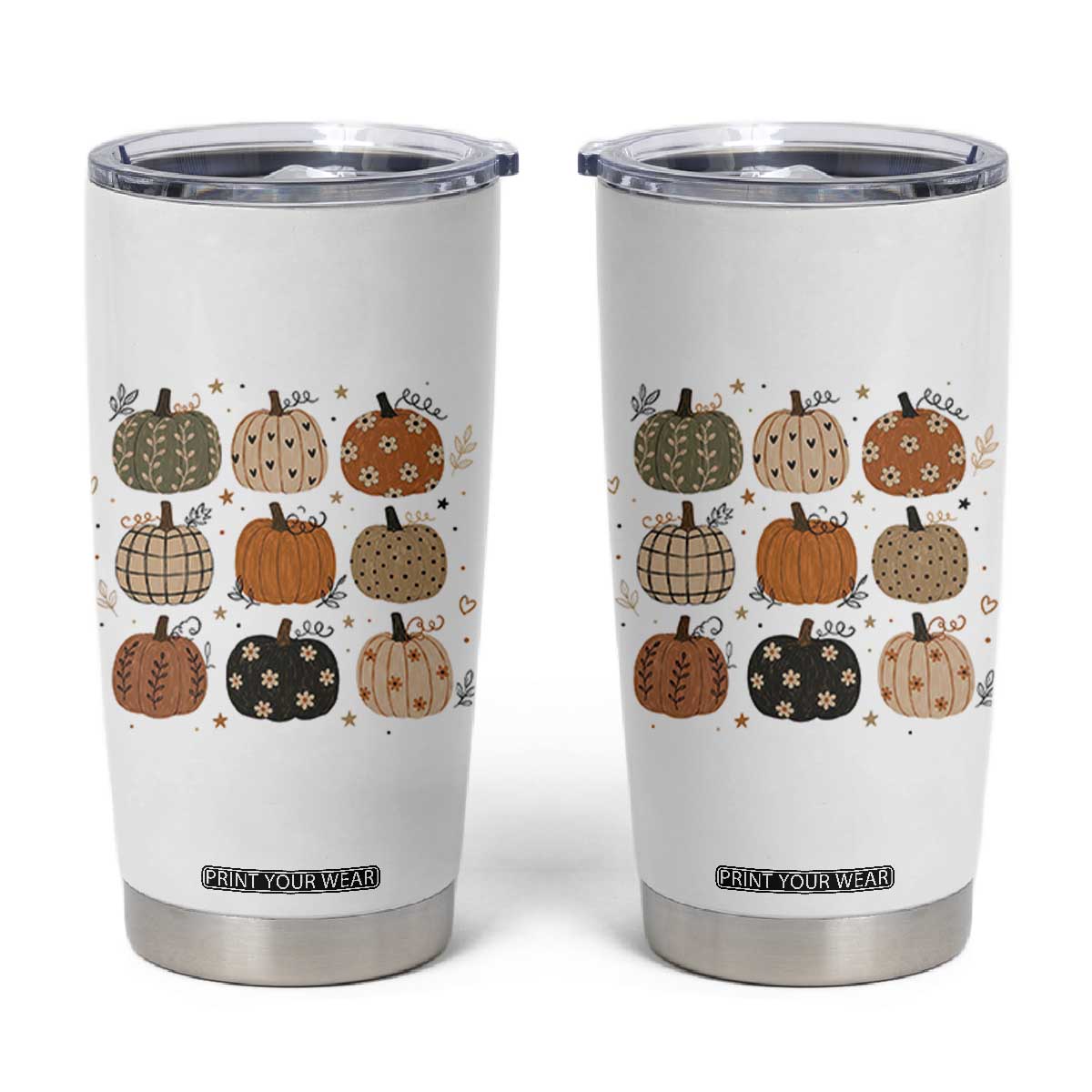 Aesthetic Boho Earthy Pumpkins Grid Tumbler Cup Cute Fall Season Autumn Thanksgiving