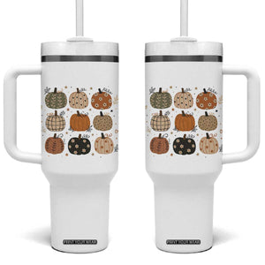 Aesthetic Boho Earthy Pumpkins Grid Tumbler With Handle Cute Fall Season Autumn Thanksgiving