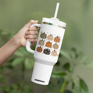 Aesthetic Boho Earthy Pumpkins Grid Tumbler With Handle Cute Fall Season Autumn Thanksgiving
