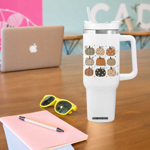 Aesthetic Boho Earthy Pumpkins Grid Tumbler With Handle Cute Fall Season Autumn Thanksgiving