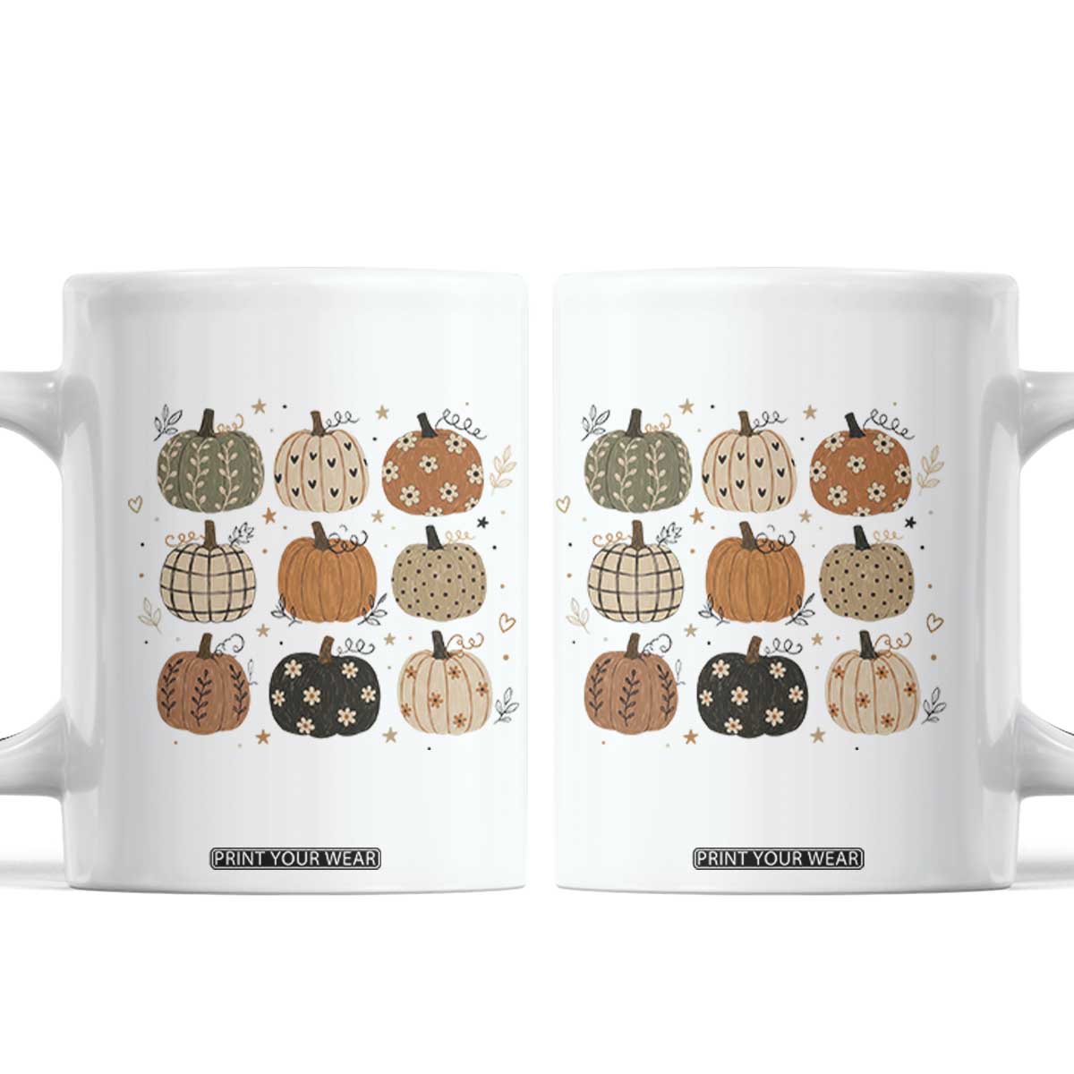 Aesthetic Boho Earthy Pumpkins Grid Coffee Mug Cute Fall Season Autumn Thanksgiving