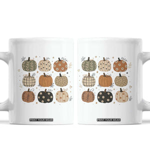 Aesthetic Boho Earthy Pumpkins Grid Coffee Mug Cute Fall Season Autumn Thanksgiving