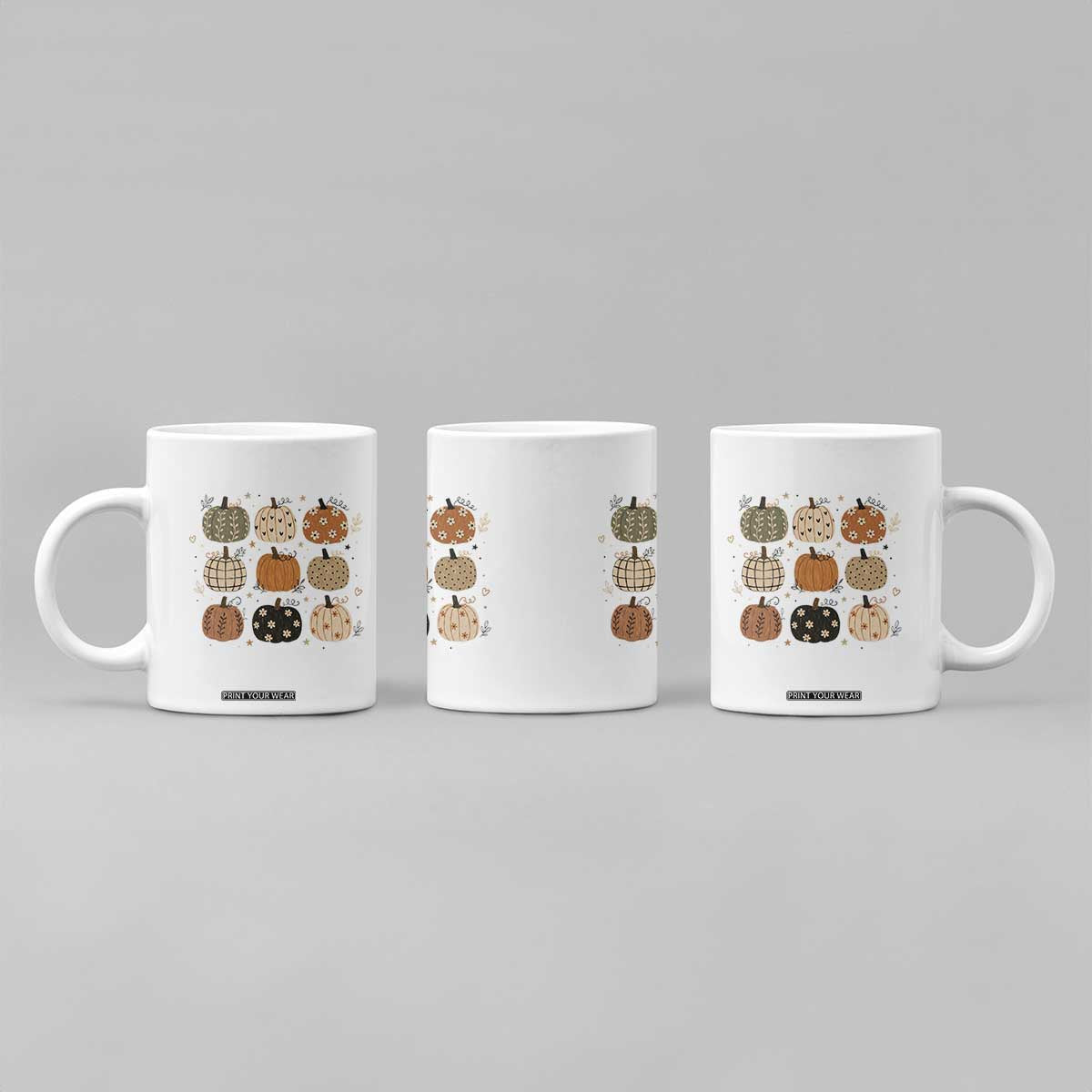 Aesthetic Boho Earthy Pumpkins Grid Coffee Mug Cute Fall Season Autumn Thanksgiving