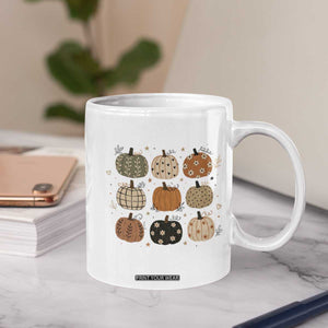 Aesthetic Boho Earthy Pumpkins Grid Coffee Mug Cute Fall Season Autumn Thanksgiving