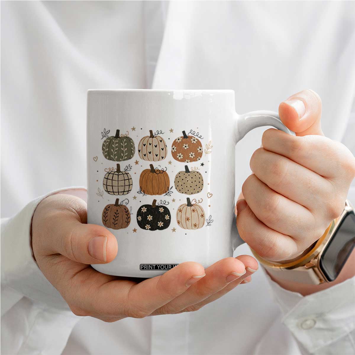 Aesthetic Boho Earthy Pumpkins Grid Coffee Mug Cute Fall Season Autumn Thanksgiving
