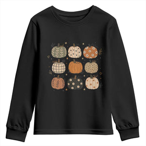 Aesthetic Boho Earthy Pumpkins Grid Youth Sweatshirt Cute Fall Season Autumn Thanksgiving