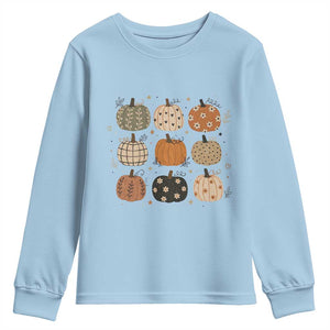 Aesthetic Boho Earthy Pumpkins Grid Youth Sweatshirt Cute Fall Season Autumn Thanksgiving
