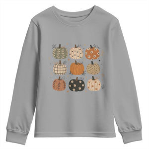 Aesthetic Boho Earthy Pumpkins Grid Youth Sweatshirt Cute Fall Season Autumn Thanksgiving