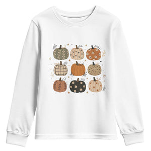 Aesthetic Boho Earthy Pumpkins Grid Youth Sweatshirt Cute Fall Season Autumn Thanksgiving