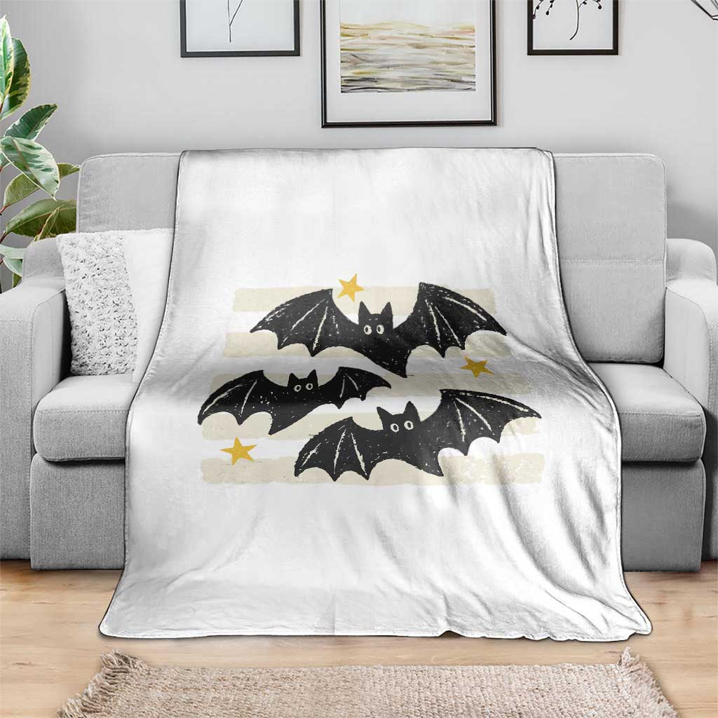 Retro Cute Flying Black Bats Preppy Style Aesthetic Throw Blanket Vintage Distressed Stripes Halloween Gift