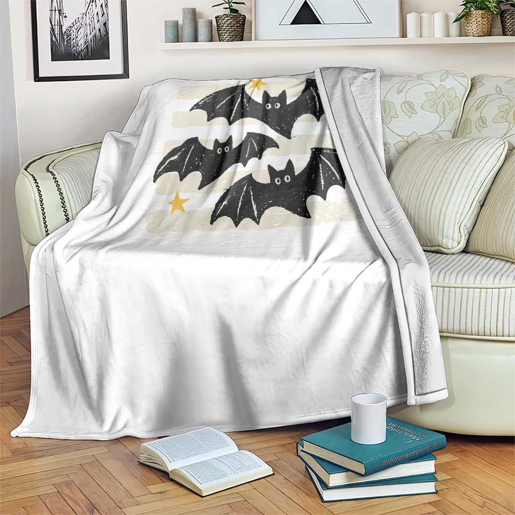 Retro Cute Flying Black Bats Preppy Style Aesthetic Throw Blanket Vintage Distressed Stripes Halloween Gift