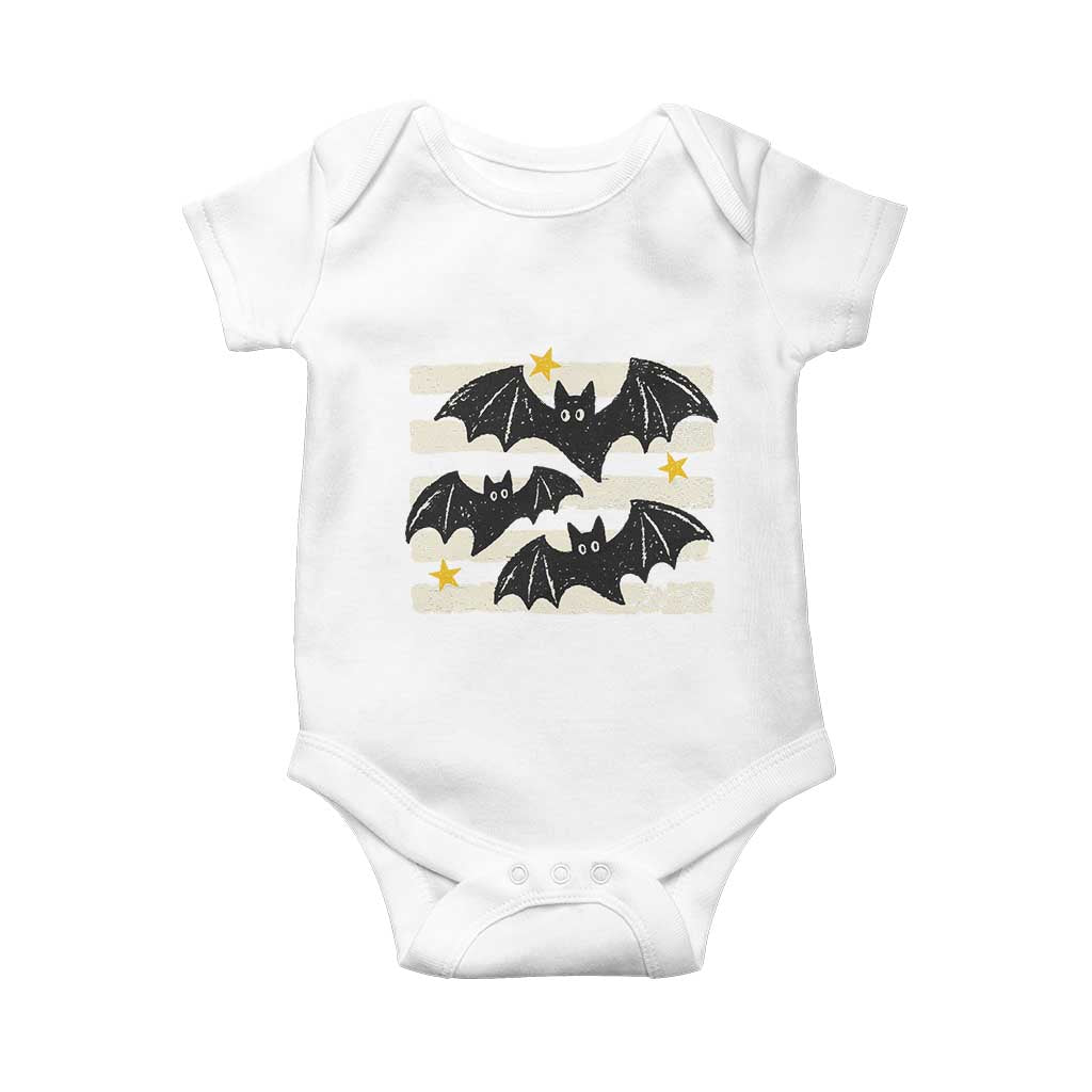 Retro Cute Flying Black Bats Preppy Style Aesthetic Baby Onesie Vintage Distressed Stripes Halloween Gift