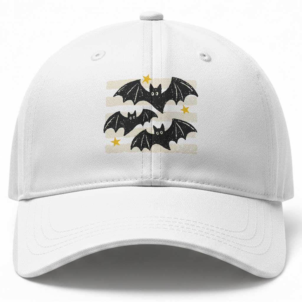 Retro Cute Flying Black Bats Preppy Style Aesthetic Baseball Cap Vintage Distressed Stripes Halloween Gift