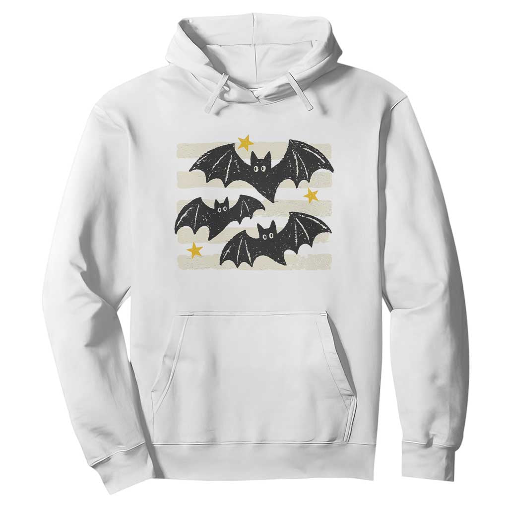 Retro Cute Flying Black Bats Preppy Style Aesthetic Hoodie Vintage Distressed Stripes Halloween Gift