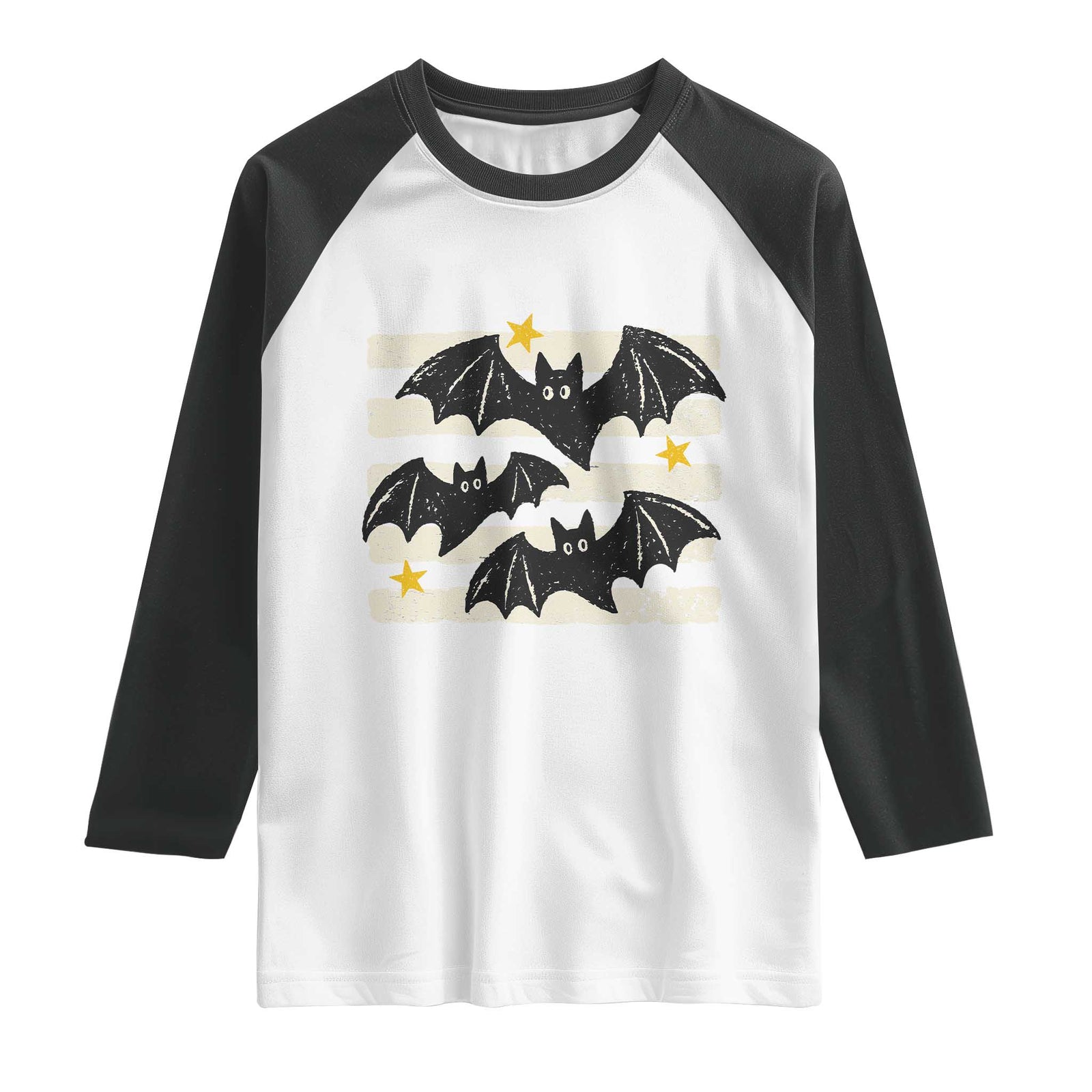 Retro Cute Flying Black Bats Preppy Style Aesthetic Raglan Shirt Vintage Distressed Stripes Halloween Gift
