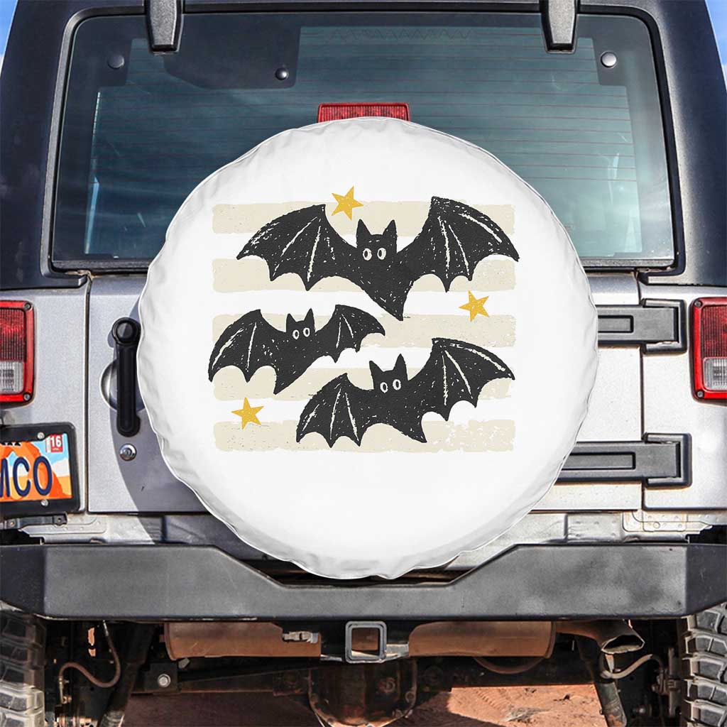 Retro Cute Flying Black Bats Preppy Style Aesthetic Spare Tire Cover Vintage Distressed Stripes Halloween Gift