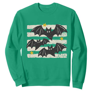 Retro Cute Flying Black Bats Preppy Style Aesthetic Sweatshirt Vintage Distressed Stripes Halloween Gift