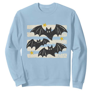 Retro Cute Flying Black Bats Preppy Style Aesthetic Sweatshirt Vintage Distressed Stripes Halloween Gift