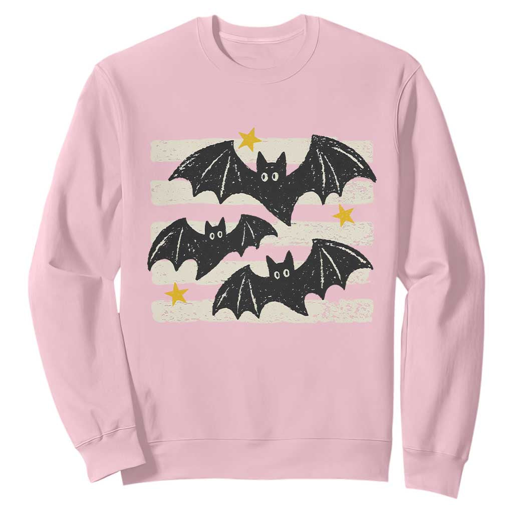 Retro Cute Flying Black Bats Preppy Style Aesthetic Sweatshirt Vintage Distressed Stripes Halloween Gift