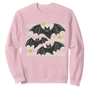 Retro Cute Flying Black Bats Preppy Style Aesthetic Sweatshirt Vintage Distressed Stripes Halloween Gift