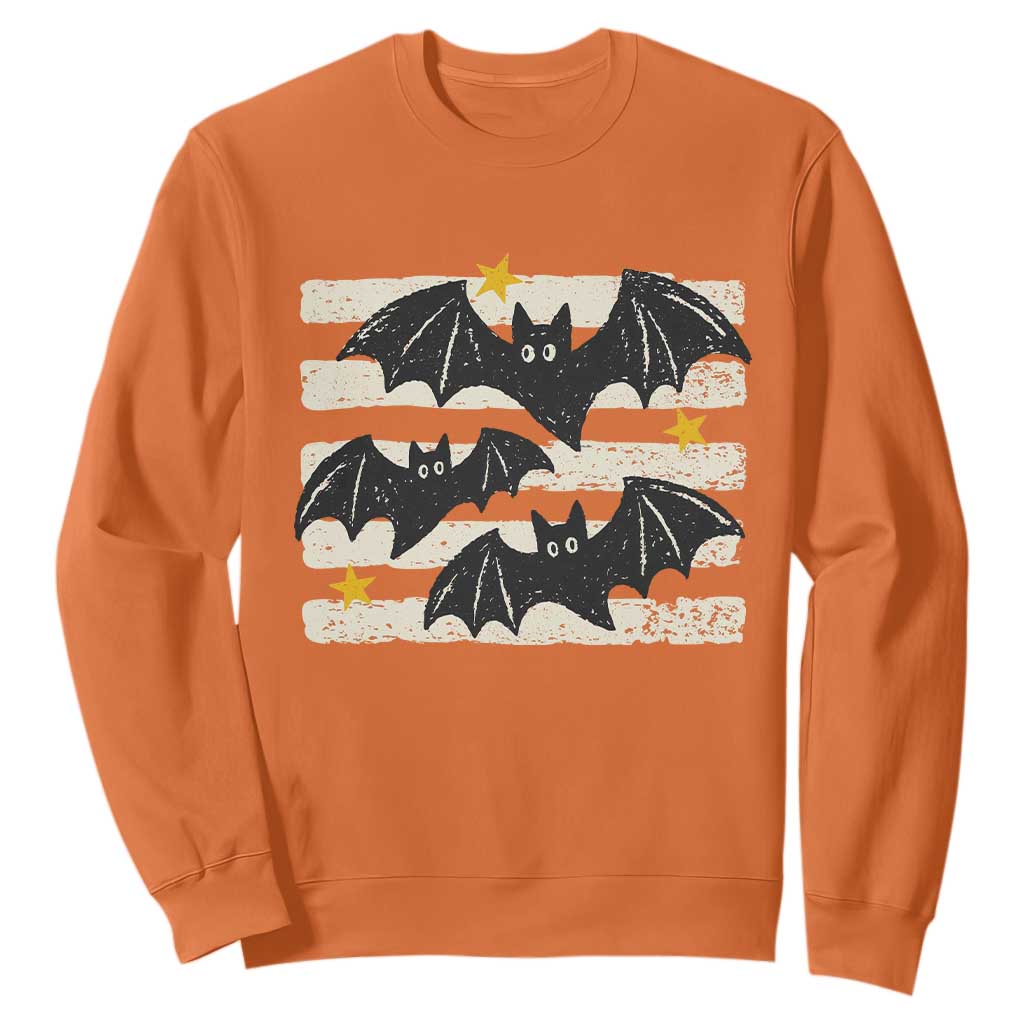 Retro Cute Flying Black Bats Preppy Style Aesthetic Sweatshirt Vintage Distressed Stripes Halloween Gift