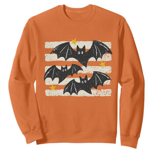 Retro Cute Flying Black Bats Preppy Style Aesthetic Sweatshirt Vintage Distressed Stripes Halloween Gift
