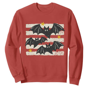 Retro Cute Flying Black Bats Preppy Style Aesthetic Sweatshirt Vintage Distressed Stripes Halloween Gift