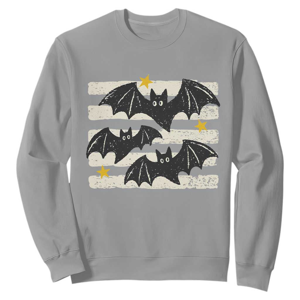 Retro Cute Flying Black Bats Preppy Style Aesthetic Sweatshirt Vintage Distressed Stripes Halloween Gift
