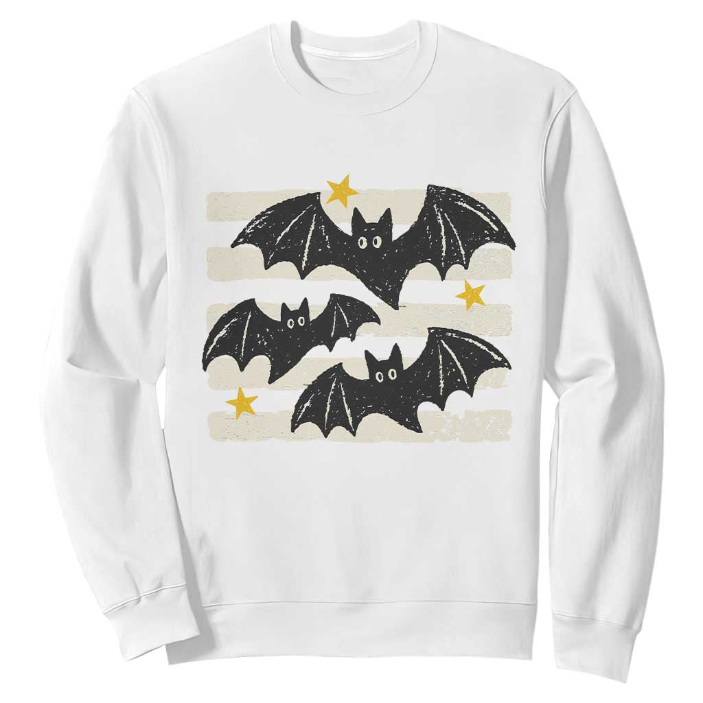 Retro Cute Flying Black Bats Preppy Style Aesthetic Sweatshirt Vintage Distressed Stripes Halloween Gift