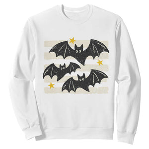 Retro Cute Flying Black Bats Preppy Style Aesthetic Sweatshirt Vintage Distressed Stripes Halloween Gift