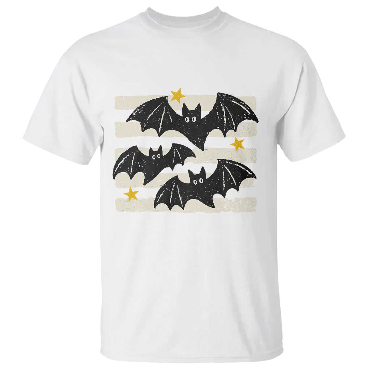Retro Cute Flying Black Bats Preppy Style Aesthetic T Shirt Vintage Distressed Stripes Halloween Gift
